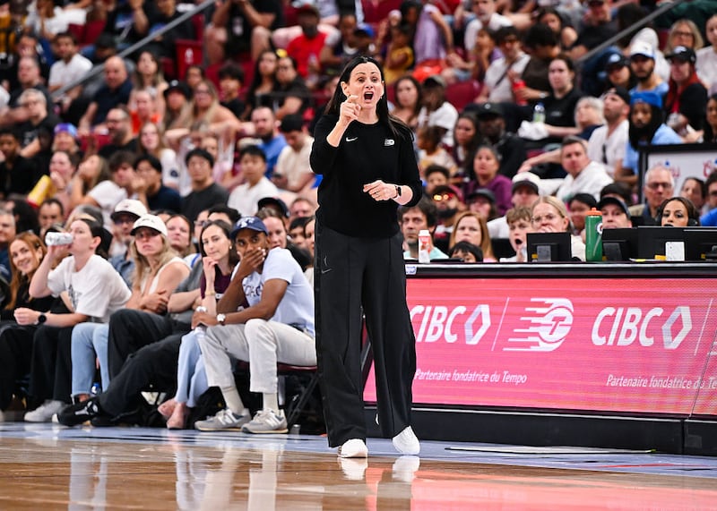 MONTREAL, CANADA - JULY 12: Head coach Sandy Brondello of the Toronto Tempo handles duties against the New York Liberty during the second half in the WNBA game at the Bell Centre on July 12, 2026 in Montreal, Quebec, Canada. NOTE TO USER: User expressly acknowledges and agrees that, by downloading and or using this photograph, User is consenting to the terms and conditions of the Getty Images License Agreement. (Photo by Minas Panagiotakis/Getty Images)