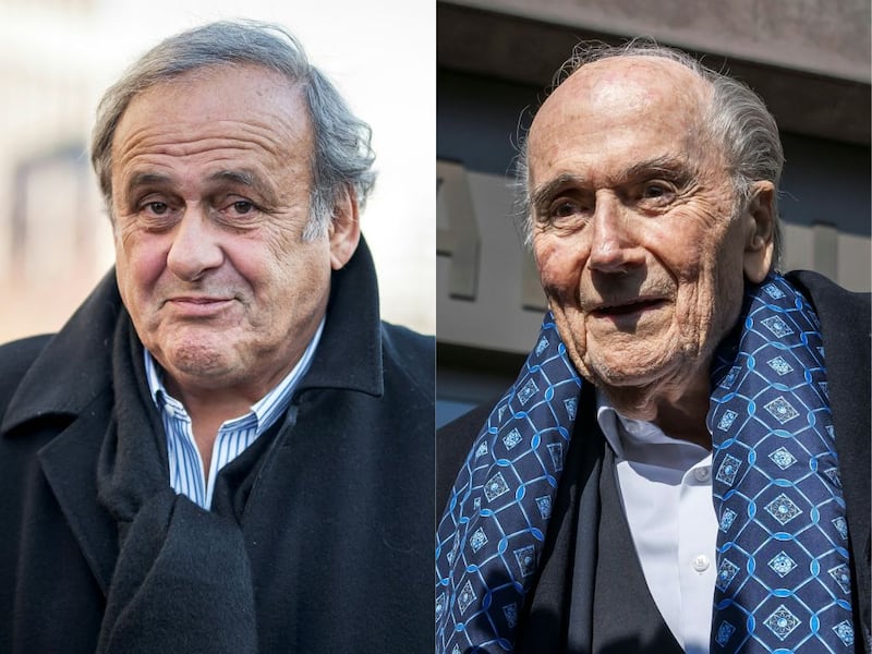 Former UEFA president Michel Platini (left) and former FIFA president Sepp Blatter (right)
