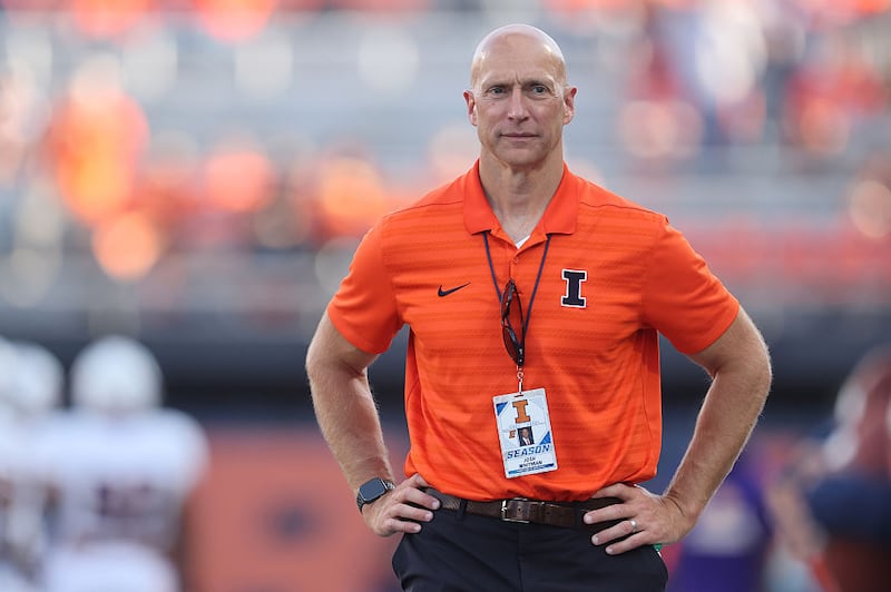 Athletic Director Josh Whitman of the Illinois Fighting Illini looks on prior to the game against the Western Illinois Leathernecks