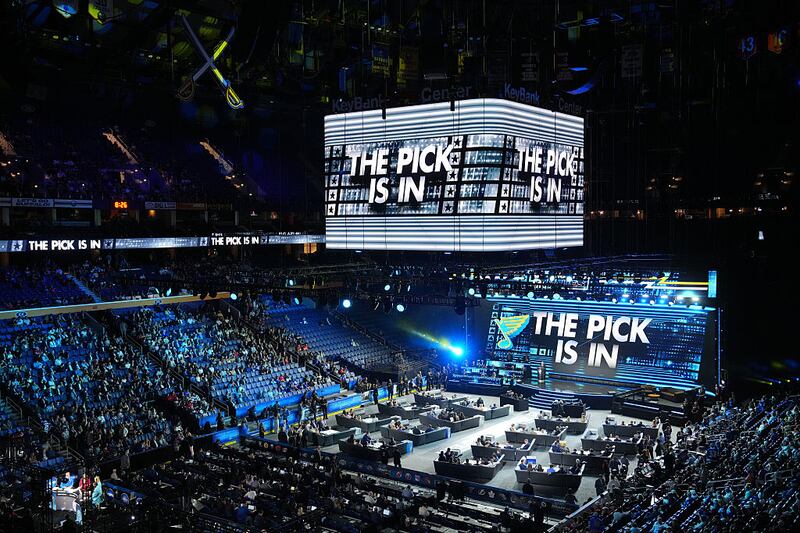 BUFFALO, NEW YORK - JUNE 26: A general view of the draft floor during Day One of the 2026 NHL Draft at KeyBank Center on June 26, 2026 in Buffalo, New York. (Photo by Andrea Cardin/NHLI via Getty Images)