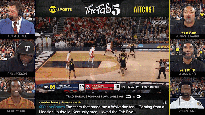 The Fab Five sat in the Michigan fan section for a Final Four alt-cast on truTV.