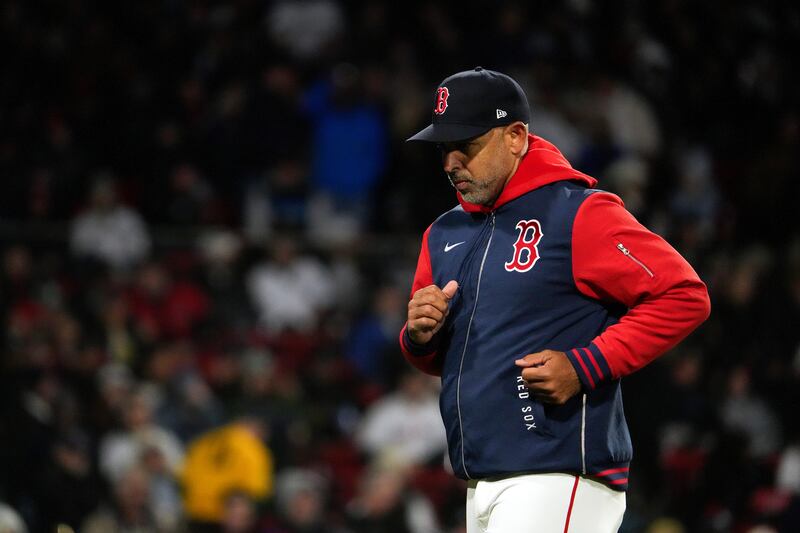 Boston, MA - April 22: Boston Red Sox manager Alex Cora jogs back to the bench in the fifth inning. The Boston Red Sox played the New York Yankees at Fenway Park on April 22, 2026. (Photo by Barry Chin/The Boston Globe via Getty Images)