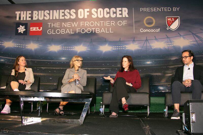 Monarch Collective Managing Partner Kara Nortman (second from right) and Club Tigres President Mauricio Culebro Galván (right) discussed women's soccer team ownership models.