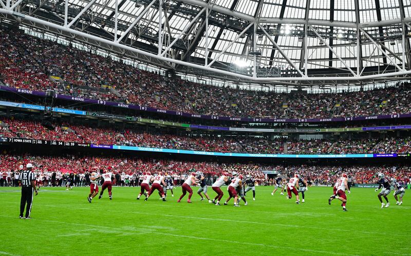 Dublin , Ireland - 23 August 2025; A general view of the action during the 2025 Aer Lingus College Football Classic match between Kansas State University and Iowa State University at the Aviva Stadium in Dublin. (Photo By Brendan Moran/Sportsfile via Getty Images)
