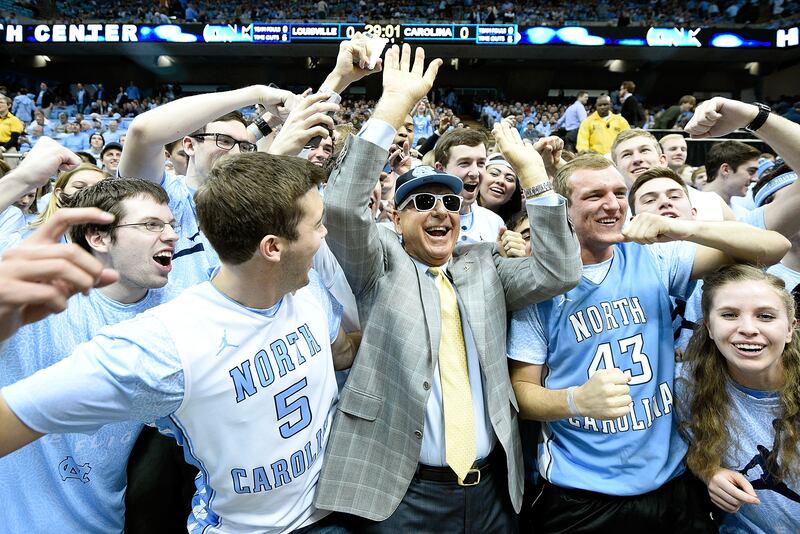 Dick Vitale spends time in the North Carolina student section in 2015.