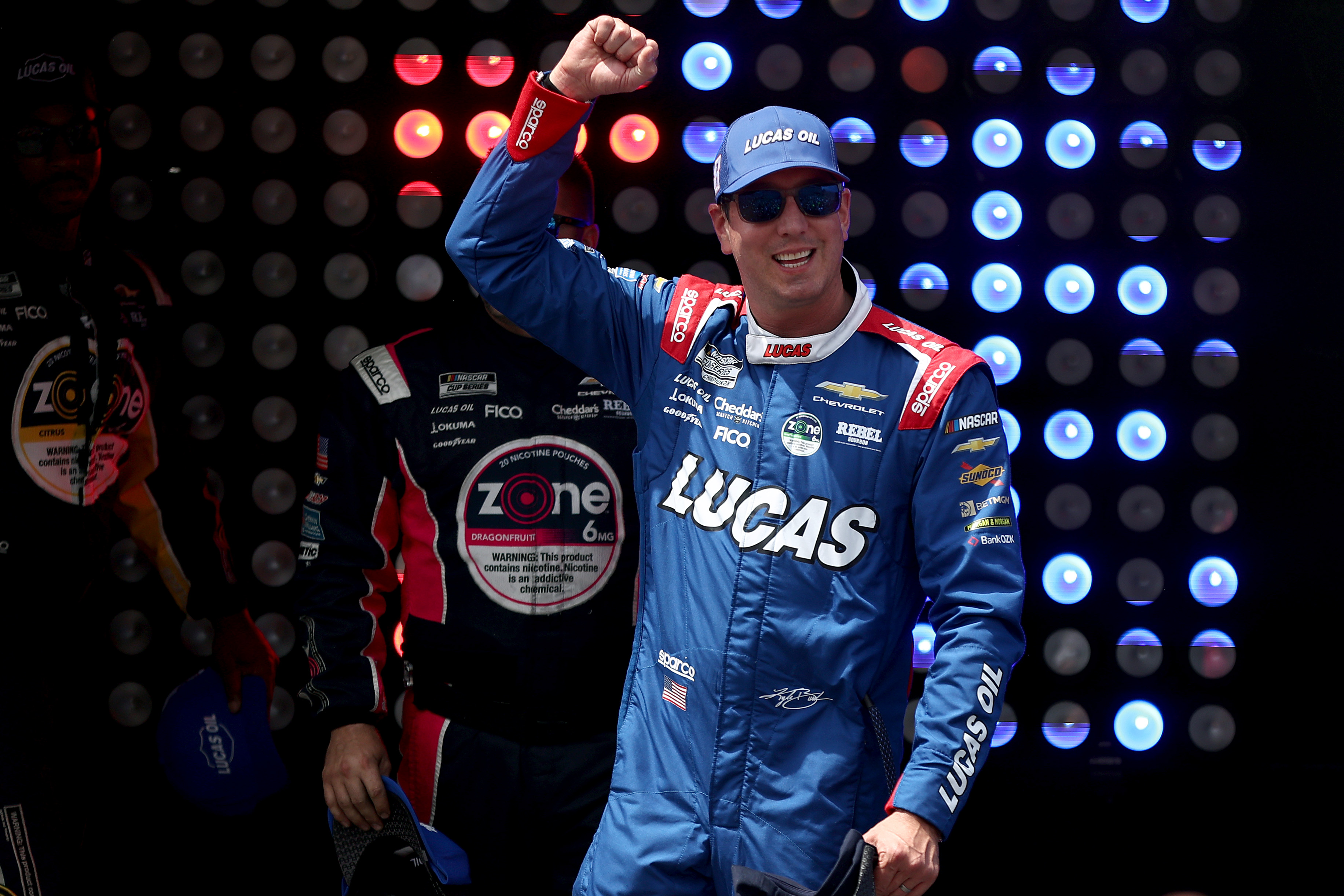 DOVER, DELAWARE - MAY 17: Kyle Busch, driver of the #8 Lucas Oil Chevrolet, walks onstage during driver intros prior to the NASCAR Cup Series All-Star Race at Dover Motor Speedway on May 17, 2026 in Dover, Delaware. (Photo by Meg Oliphant/Getty Images)
