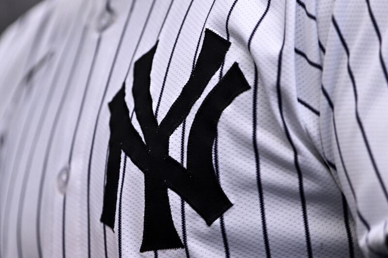 A closeup view of the New York Yankees logo