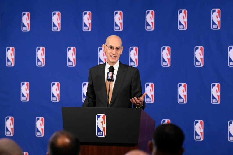 NEW YORK CITY - MARCH 25: NBA Commissioner Adam Silver addresses the media following the Board of Governors meetings on March 25, 2026 at the St. Regis Hotel in New York City. NOTE TO USER: User expressly acknowledges and agrees that, by downloading and or using this photograph, User is consenting to the terms and conditions of the Getty Images License Agreement. Mandatory Copyright Notice: Copyright 2026 NBAE (Photo by David Dow/NBAE via Getty Images)