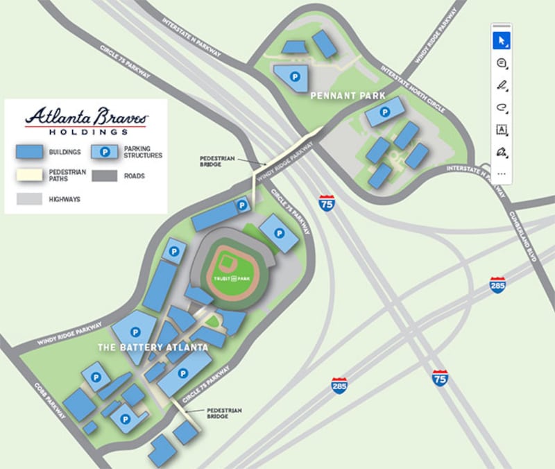 Pennant Park, across I-75, alreayd has a pedestrian bridge connecting it to The Battery and Truist Park.