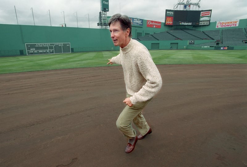 (03/27/2002-BOSTON,MA) MEDIA DAY AT to FENWAY PARK.- HOT CORNER- red sox owner John Henry decided to run the bases inside Fenway Park while chating with members of the media.(032702fenway-Staff Photo Patrick Whittemore. saved in Thurs/Photo6) (Photo by MediaNews Group/Boston Herald via Getty Images)