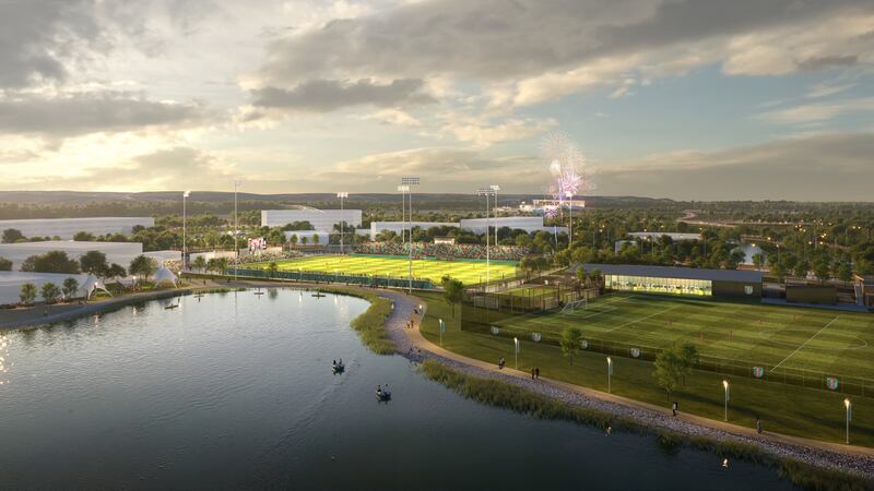 A rendering of the KC Current's campus in Riverside, Mo, featuring a new 2,000-seat stadium.