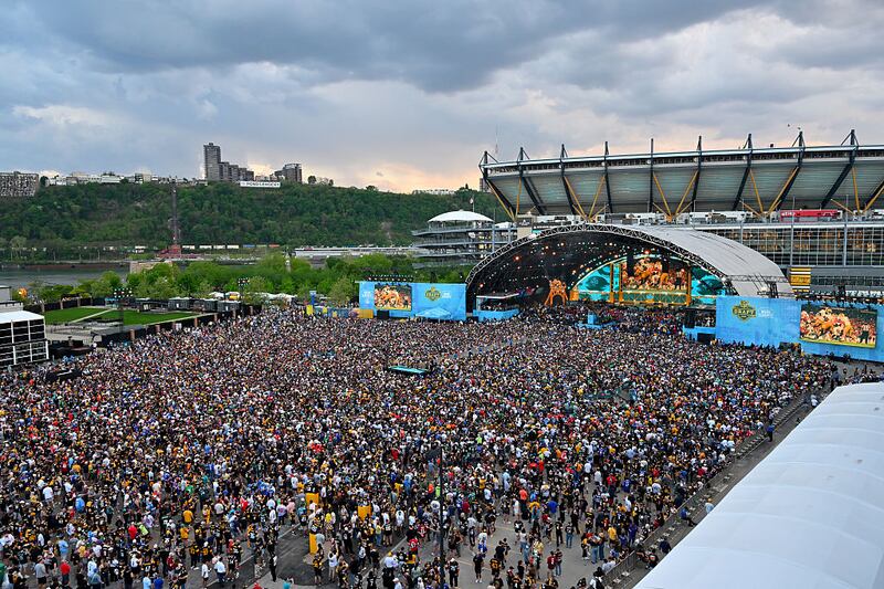 A general view of the draft tent is seen prior to Round One of the 2026 NFL Draft at Acrisure Stadium