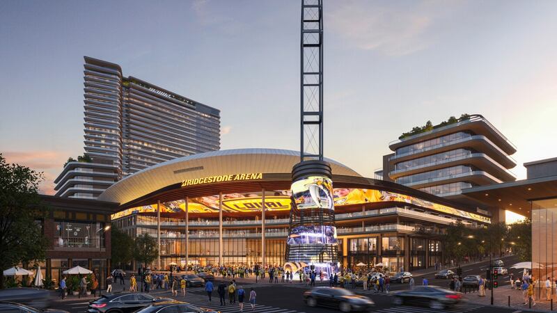 A rendering of the planned redevelopment of Bridgestone Arena