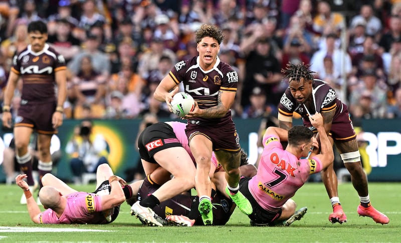 BRISBANE, AUSTRALIA - SEPTEMBER 28: Reece Walsh of the Broncos breaks away from the defence during the NRL Preliminary Final match between Brisbane Broncos and Penrith Panthers at Suncorp Stadium, on September 28, 2025, in Brisbane, Australia. (Photo by Bradley Kanaris/Getty Images)