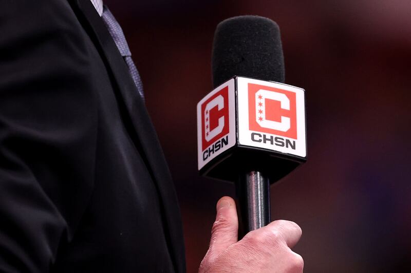 A detailed view of a Chicago Sports Network CHSN broadcast microphone