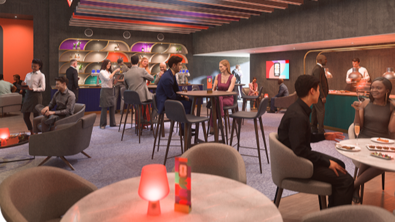 A promotional rendering of On Location's highest level of hospitality for the 2026 World Cup, the Pitchside Lounge.