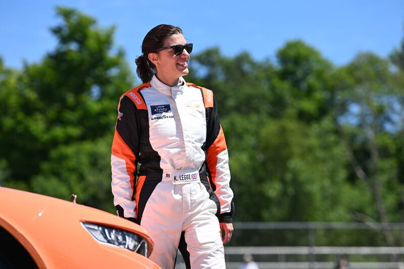 ELKHART LAKE, WISCONSIN - JULY 29: Katherine Legge, driver of the #07 Blast Equality Collab Chevrolet, waits on the grid prior to the NASCAR Xfinity Series Road America 180 at Road America on July 29, 2023 in Elkhart Lake, Wisconsin. (Photo by Logan Riely/Getty Images)