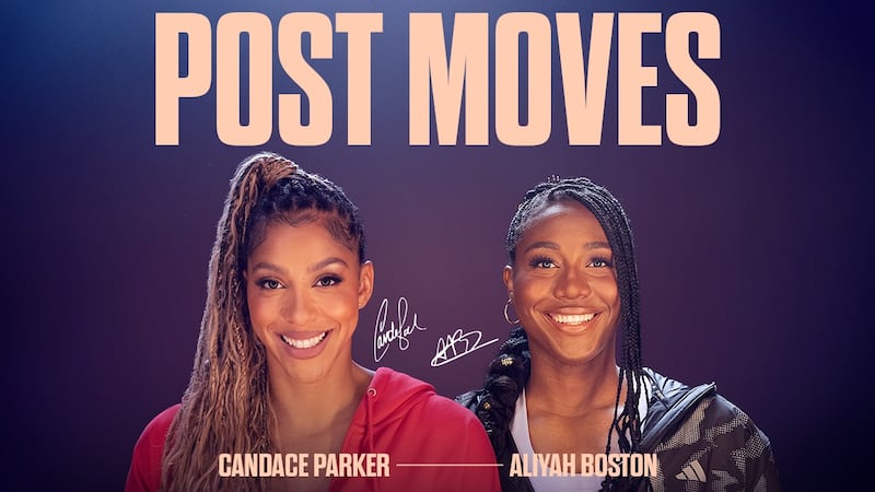 Candace Parker and Aliyah Boston in Post Moves graphic
