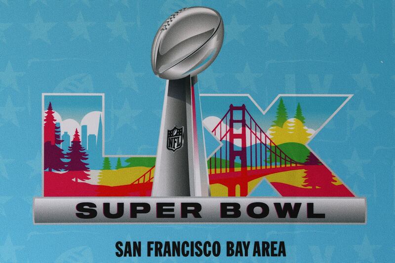 MINNEAPOLIS, MINNESOTA - SEPTEMBER 14: A detail view of the Super Bowl LX logo on September 14, 2025 in Minneapolis, Minnesota. Super Bowl 60 will be held in the San Francisco Bay Area. (Photo by Aaron M. Sprecher/Getty Images)