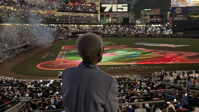 A tribute to Hank Aaron's 715th career homer at Tuesday's All-Star Game was watched by his widow, Billye Aaron.